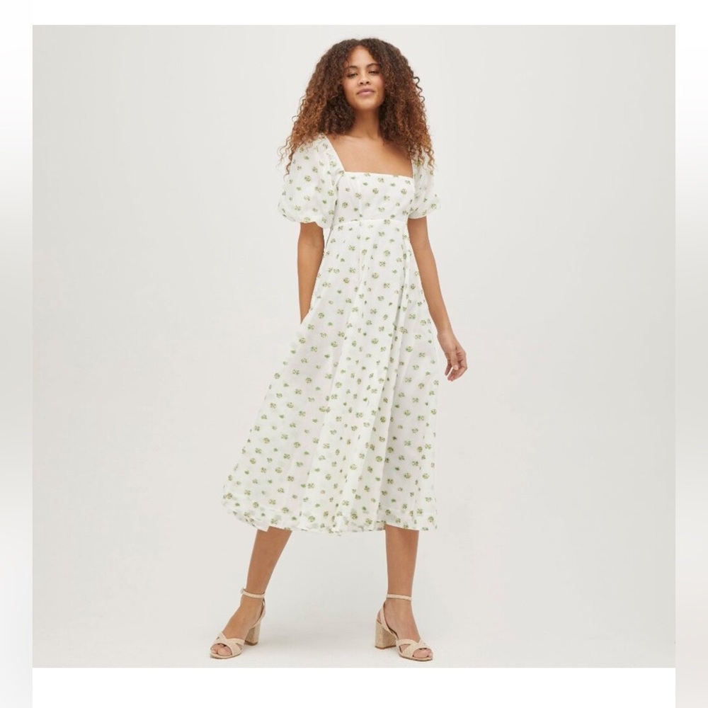 Hill House Home The Organza Matilda Dress - Olive/Coral Floral Jacquard Size XSO